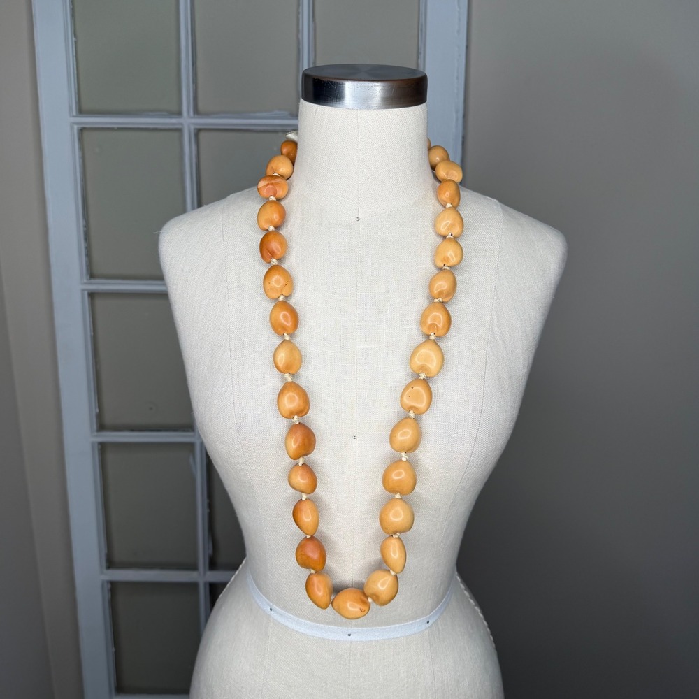 Hawaiian Kukui Nut Necklace Brown Hawaiian Lei Women's OS Vintage Tropical‎